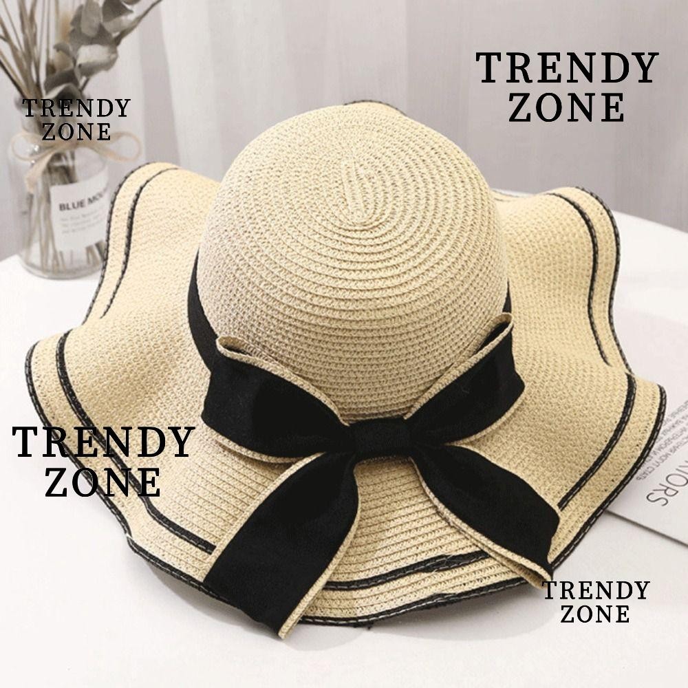 Trendyzone หมวกฟางสานลําลอง ป้องกันรังสียูวี พับได้ แฟชั่นชาวประมง สําหรับผู้หญิง 2024