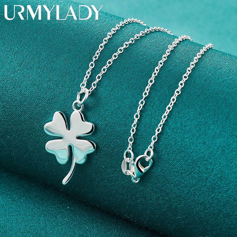 Urmylady สร้อยคอโซ่เงินแท้ 925 จี้ใบโคลเวอร์สี่แฉก 16-30 นิ้ว เครื่องประดับแฟชั่น สําหรับผู้หญิง