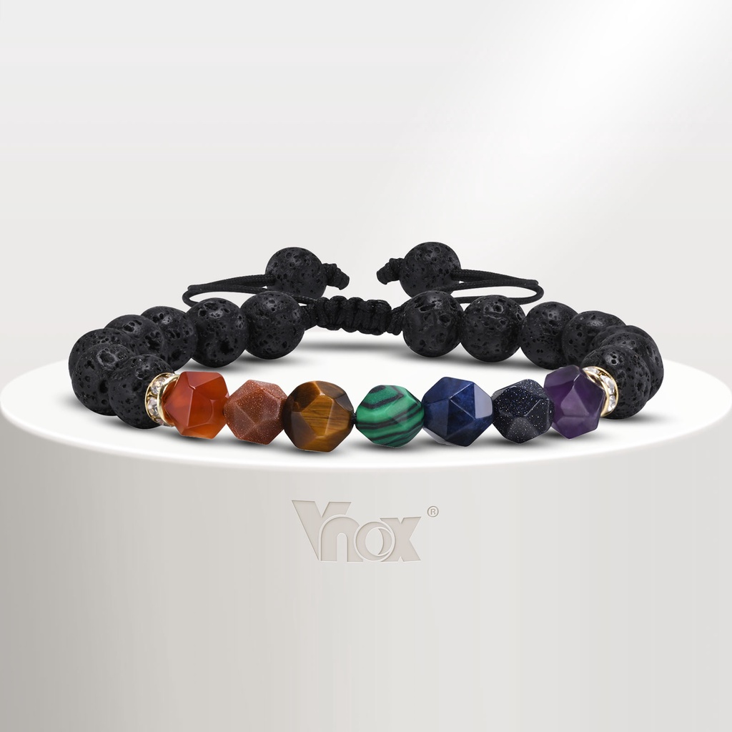 VNOX สร้อยข้อมือ ประดับลูกปัดหินภูเขาไฟ เพทาย สามารถปรับได้ สําหรับผู้ชาย และผู้หญิง