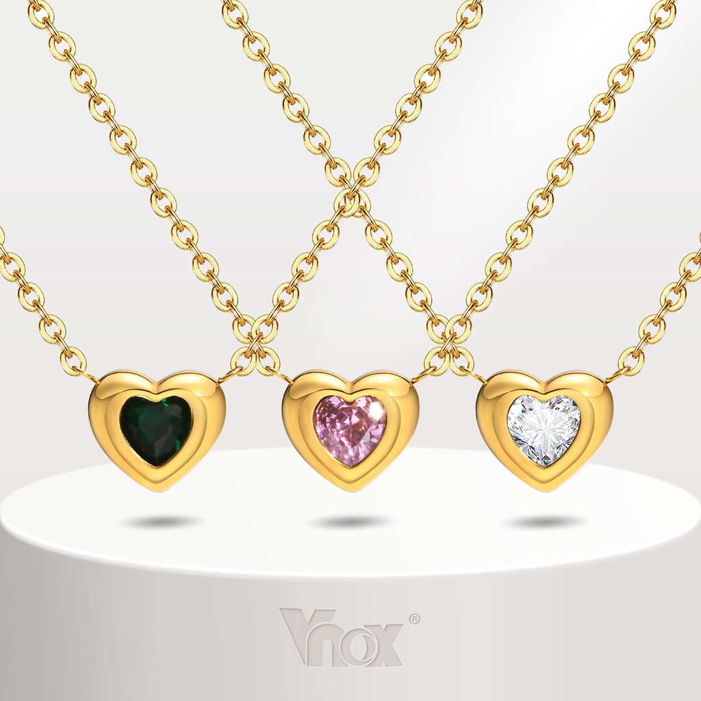 VNOX สร้อยคอ จี้รูปหัวใจ ประดับเพทาย สีเขียว สีชมพู สีขาว สําหรับแม่ และเพื่อน