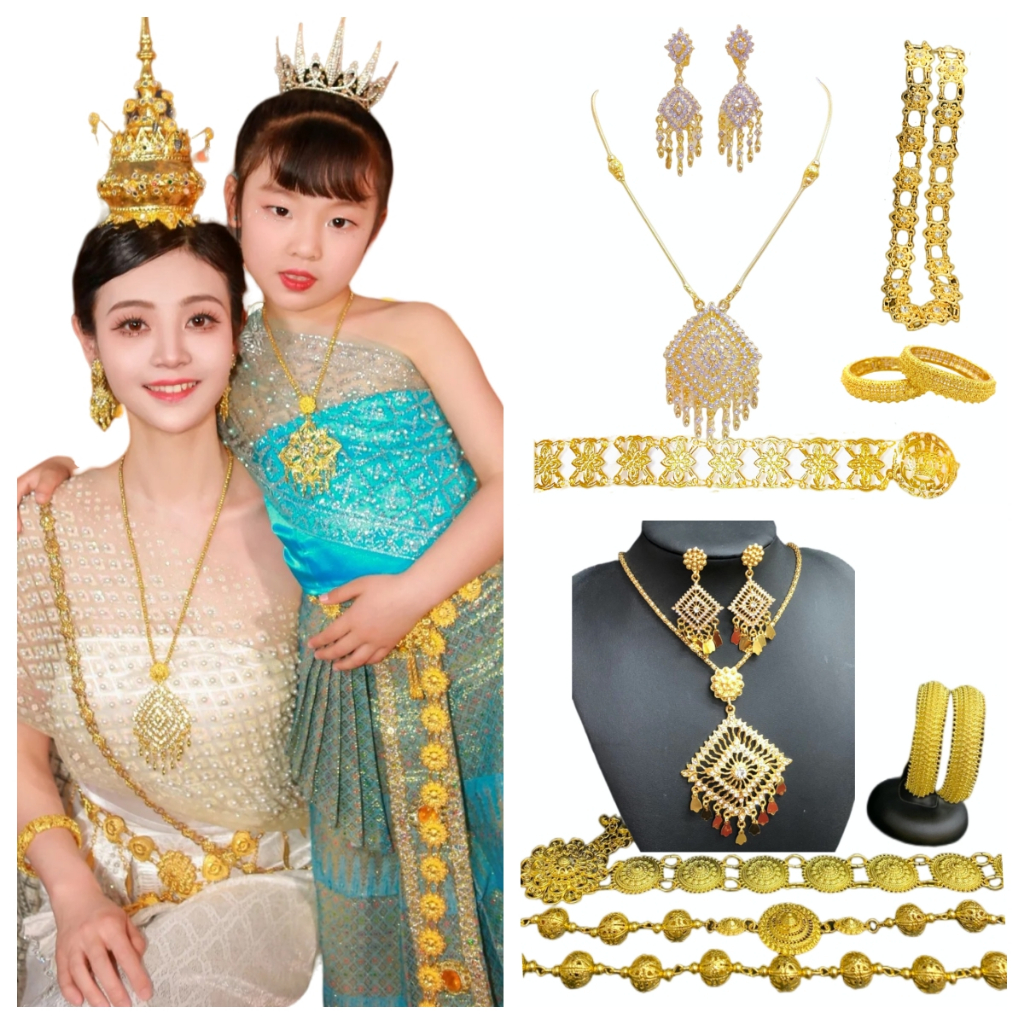 Vintage Jewelry ชุดเครื่องประดับไทย สร้อยคอต่างหูเข็มขัดสังวาลย์
