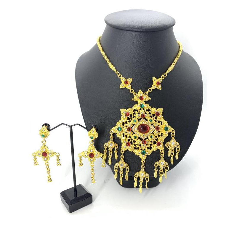 Vintage jewelry ชุดไทยสร้อยชุดต่างหู สร้อยคอ เพชรโบราณคลิปต่างหู