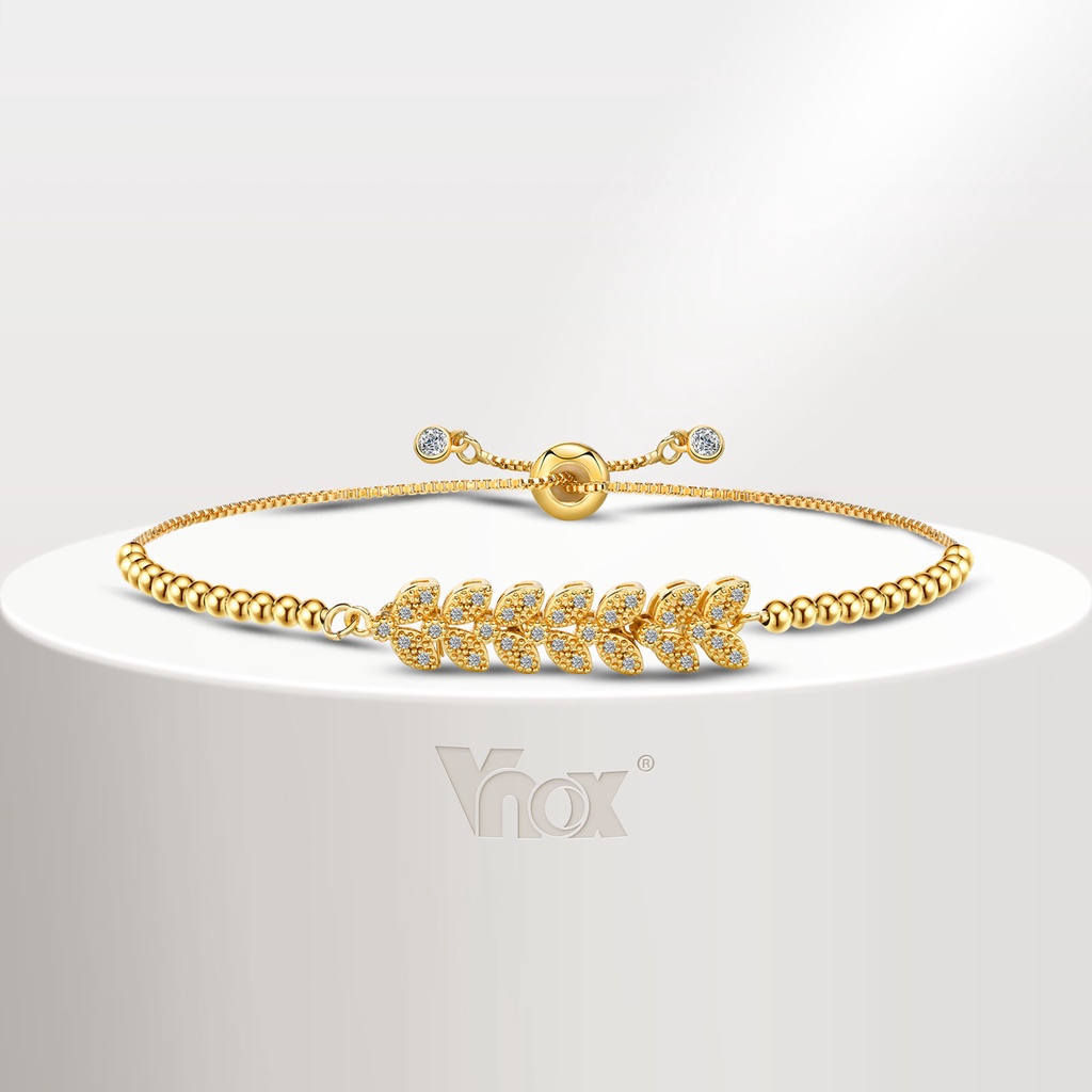Vnox Maisui สร้อยข้อมือโซ่ ทอง 18K ประดับเพทาย ปรับได้ กันแพ้ เครื่องประดับแฟชั่น สําหรับผู้หญิง