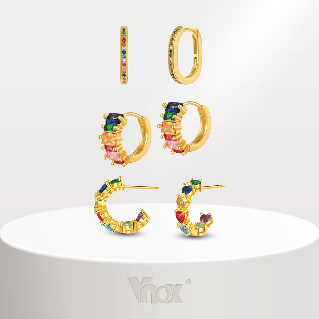 Vnox ต่างหูสตั๊ด ทอง 18K ประดับเพทาย เครื่องประดับ สําหรับผู้หญิง