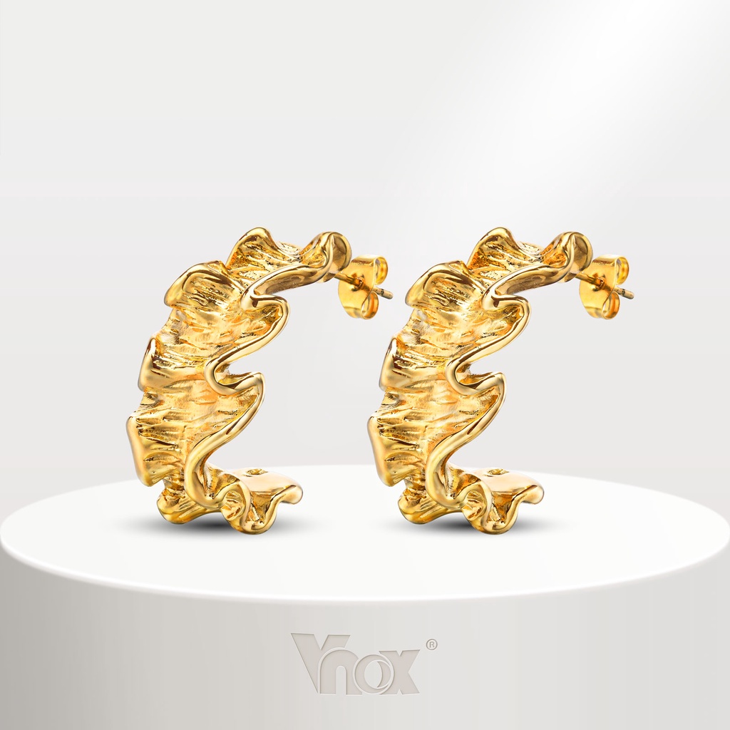 Vnox ต่างหูสตั๊ด สเตนเลส ทอง 18K รูปตัว C พับได้ ไม่เหมือนใคร สําหรับผู้หญิง
