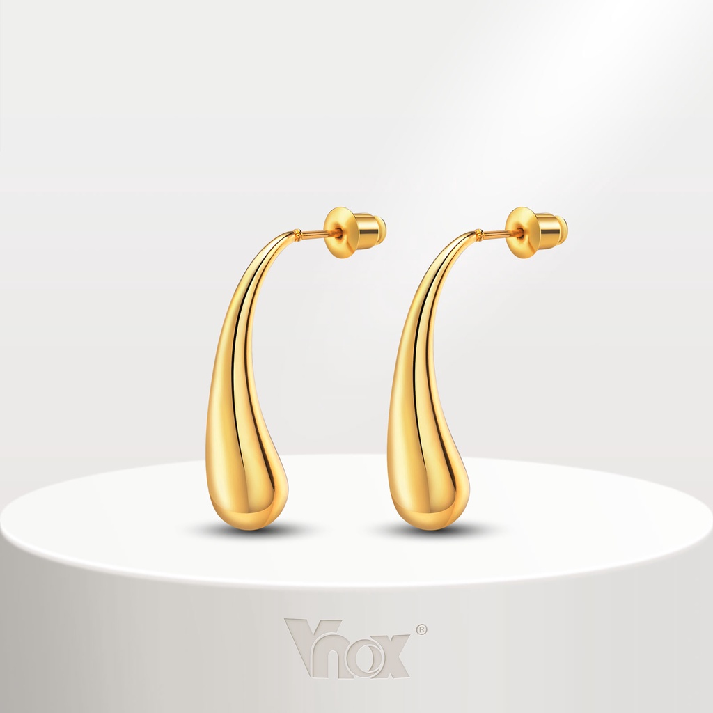 Vnox ต่างหูสตั๊ด สเตนเลส ทอง 18K รูปหยดน้ํา สไตล์คลาสสิก สําหรับผู้หญิง
