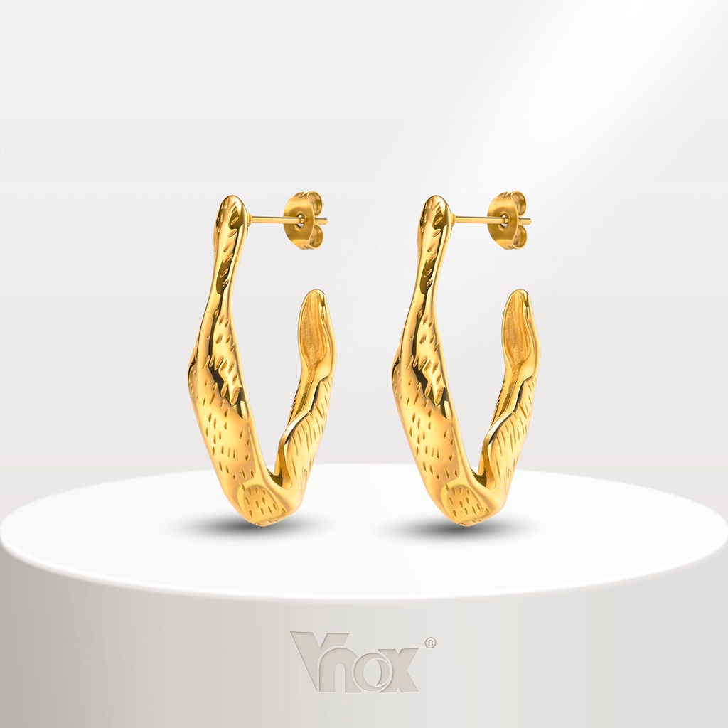 Vnox ต่างหูสเตนเลส ทอง 18K รูปตัว V หรูหรา สําหรับผู้หญิง
