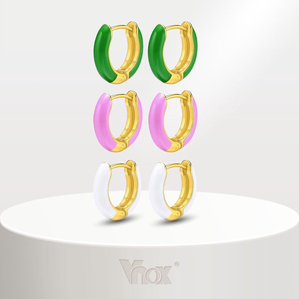 Vnox ต่างหูห่วง ขนาดเล็ก ชุบทอง 18K กันแพ้ น่ารัก ของขวัญ สําหรับผู้หญิง