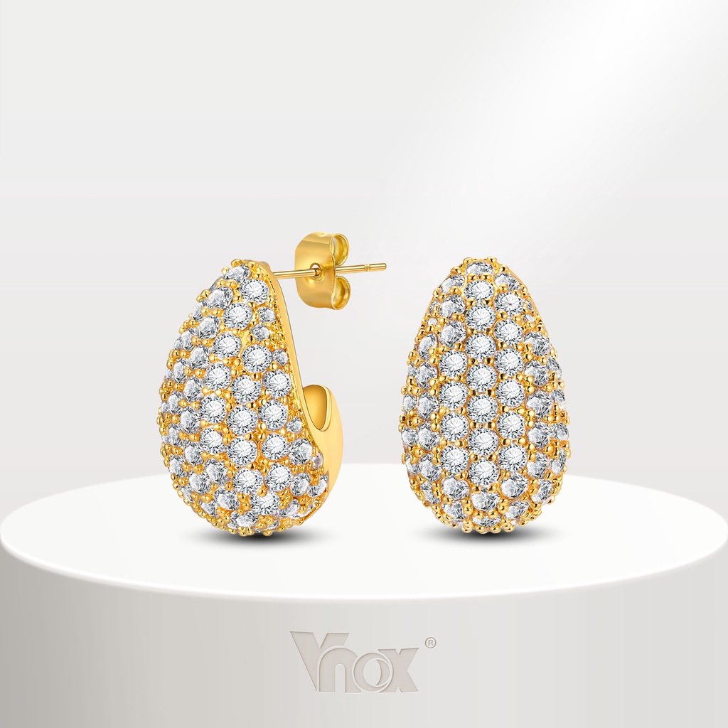 Vnox ต่างหูเพทาย ทอง 18K รูปหยดน้ํา เครื่องประดับ สําหรับผู้หญิง