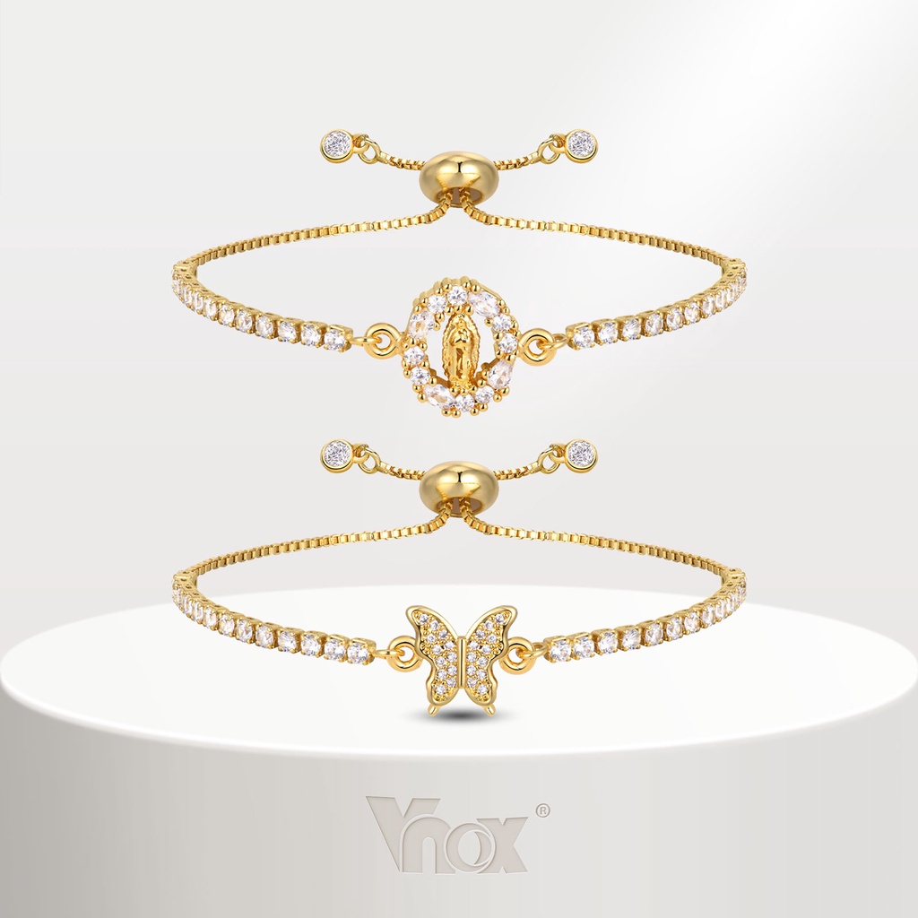 Vnox สร้อยข้อมือ ประดับเพทาย ทอง 18K จี้รูปผีเสื้อ เครื่องประดับ สําหรับผู้หญิง