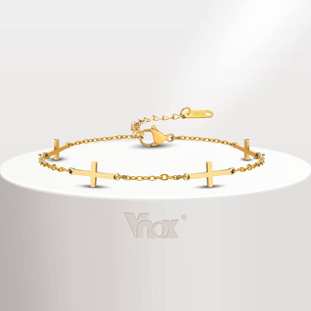 Vnox สร้อยข้อมือ ลูกปัดไขว้ สเตนเลส ทอง 18K เครื่องประดับ สําหรับผู้หญิง