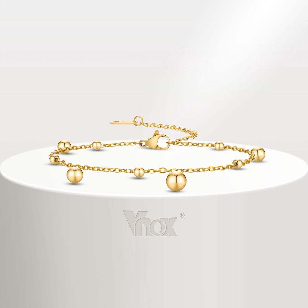Vnox สร้อยข้อมือ สเตนเลส 18K จี้ลูกบอล สีทอง กันแพ้ เครื่องประดับแฟชั่น สําหรับผู้หญิง