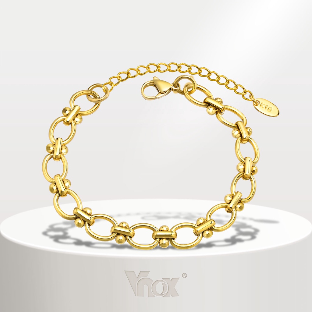 Vnox สร้อยข้อมือสเตนเลส ทอง 18K แฮนด์เมด สําหรับผู้หญิง