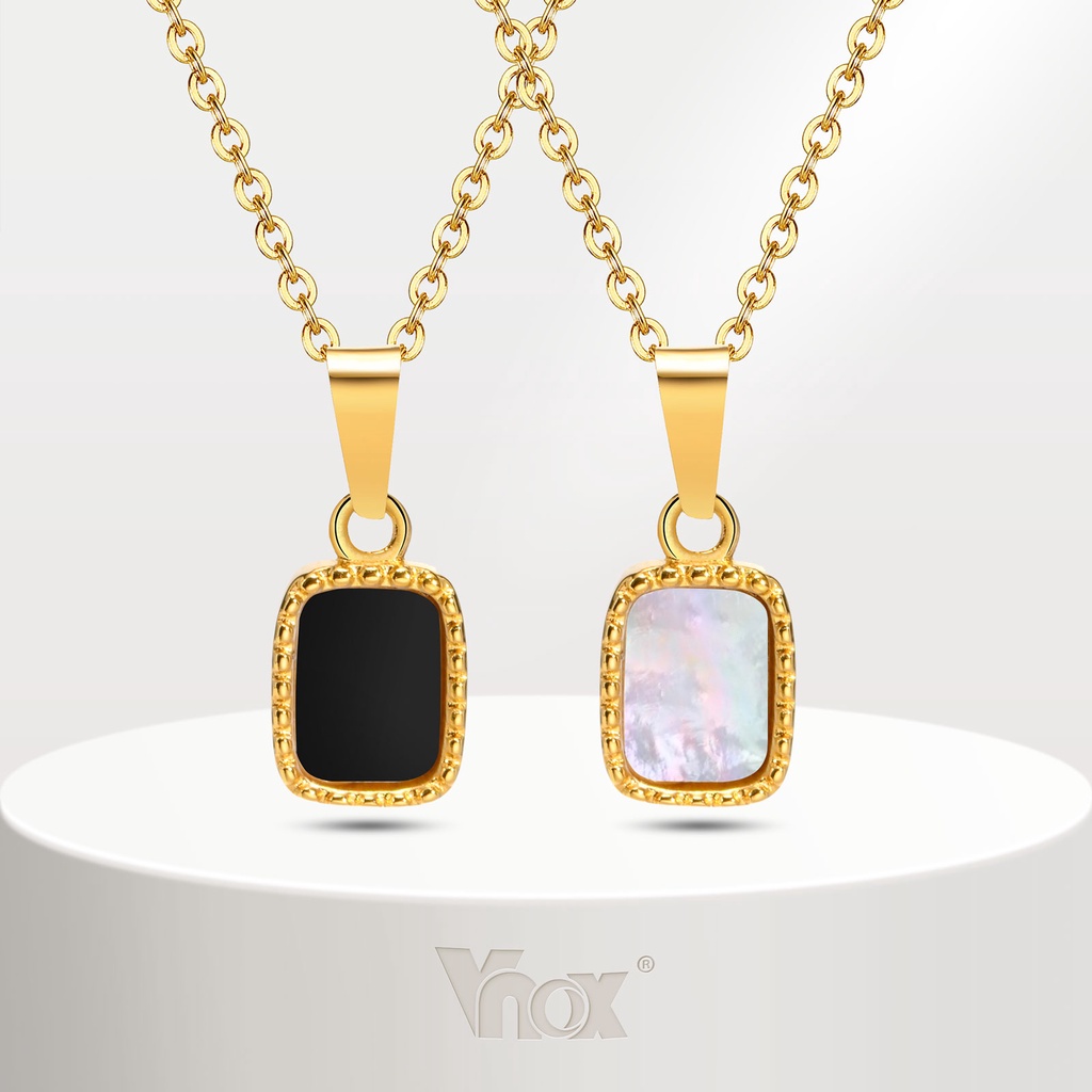 Vnox สร้อยคอชุบทอง 18K จี้เปลือกหอยอาเกต ทรงสี่เหลี่ยม เครื่องประดับ สําหรับผู้หญิง