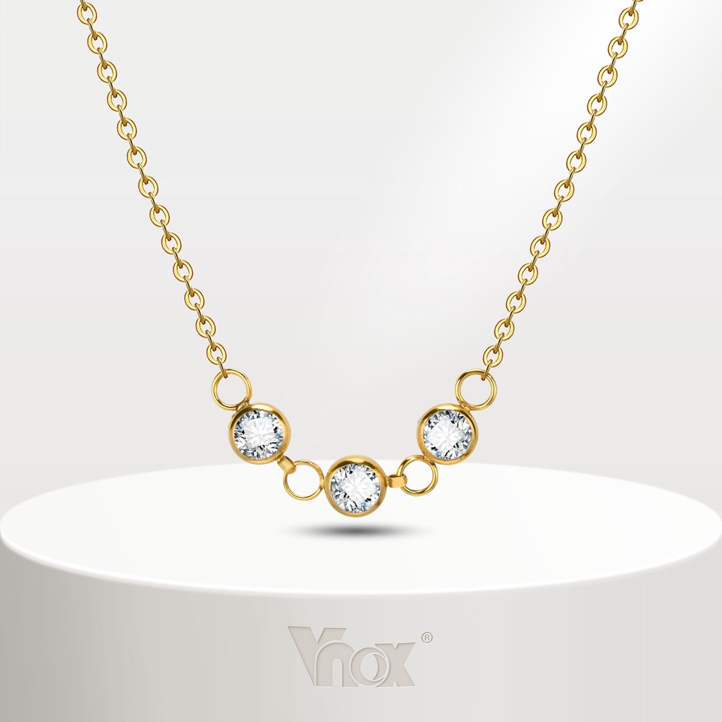 Vnox สร้อยคอสเตนเลส 18K จี้เพทาย สีขาว สําหรับผู้หญิง งานแต่งงาน