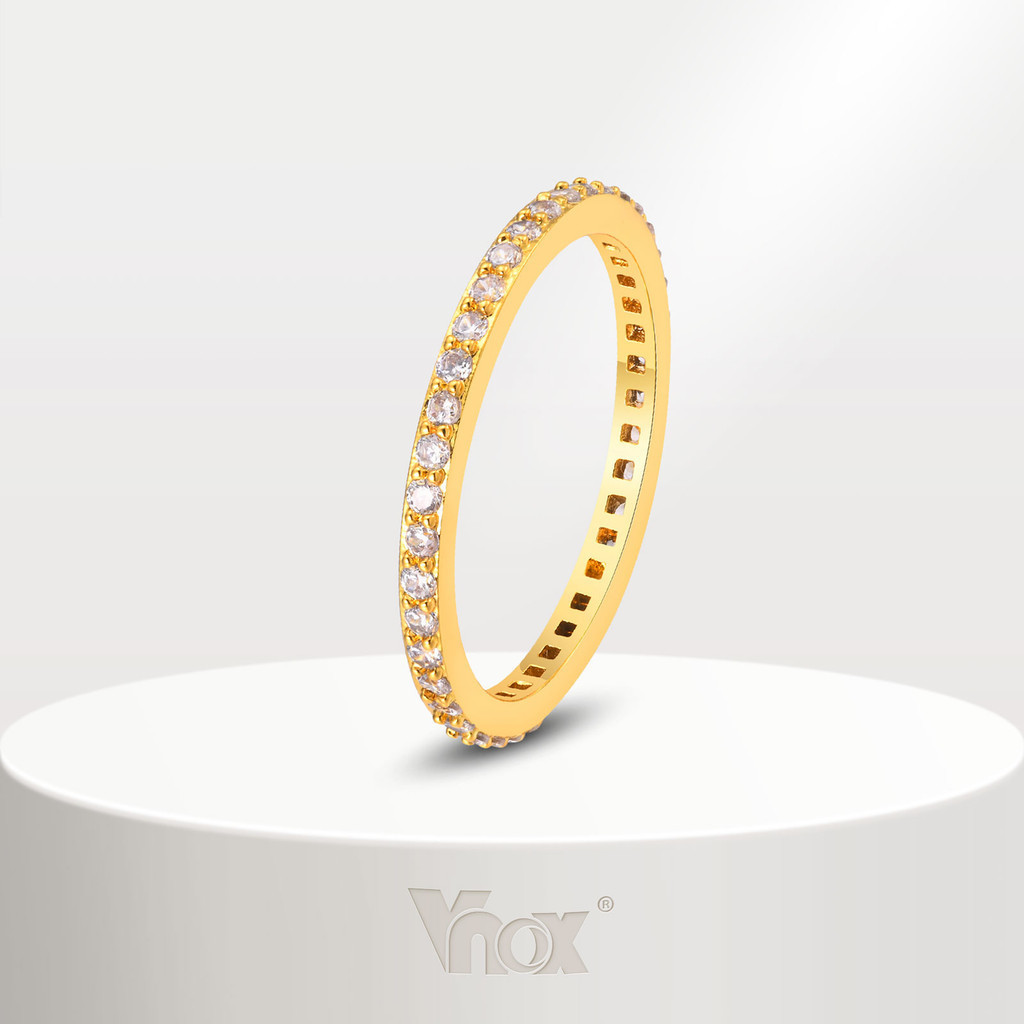 Vnox แหวนหมั้น ประดับเพทาย ทอง 18K 2 มม. สําหรับผู้หญิง