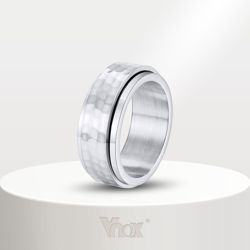 Vnox แหวนแต่งงาน สเตนเลส หมุนได้ 8 มม. สีเงิน สีดํา ทอง สําหรับผู้ชาย