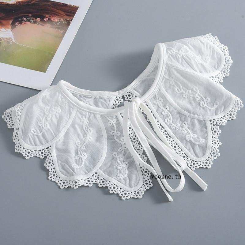 Voonne ปกเสื้อเชิ้ต คอปก Dickey ปักลาย เวนิส แบบผูกเชือก สวมใส่ง่าย ถอดออกได้ สําหรับผู้หญิง