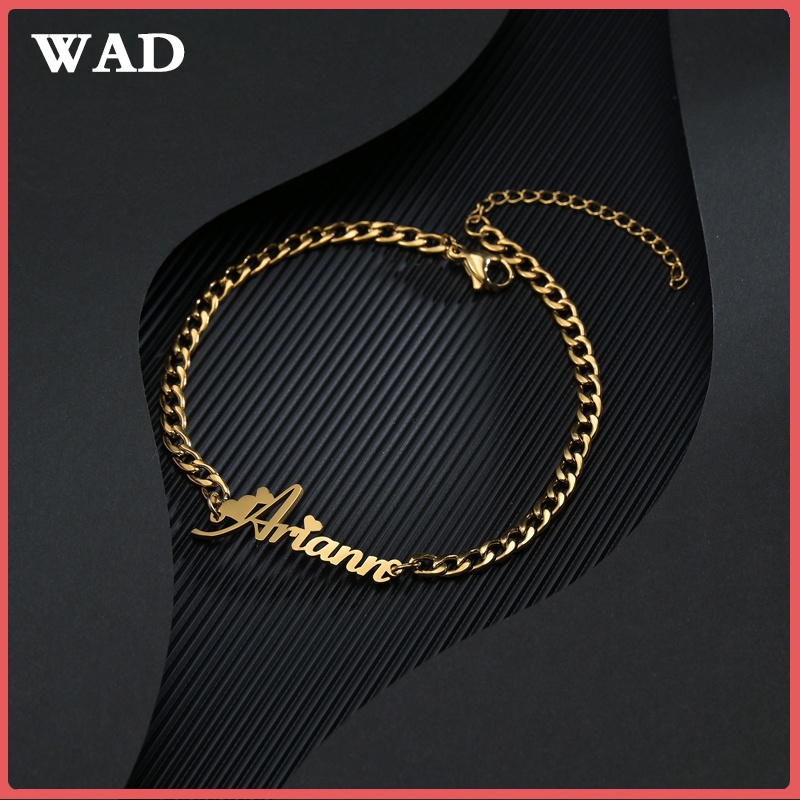 Wad สร้อยข้อมือสเตนเลส 3 มม. จี้ตัวอักษร NK เครื่องประดับ สําหรับผู้หญิง