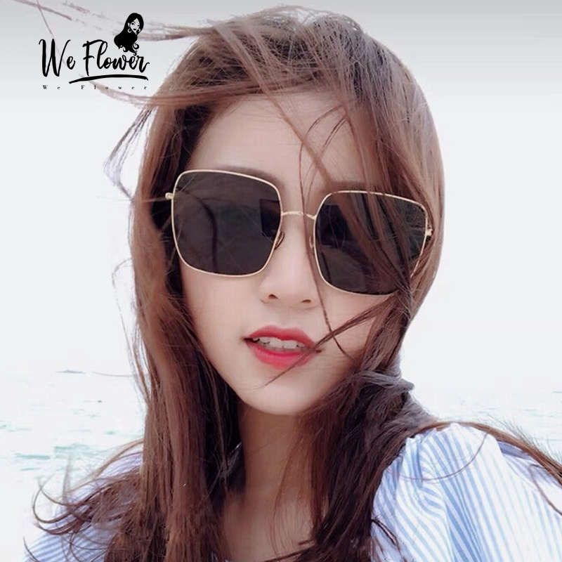 We Flower Uv400 แว่นตากันแดด กรอบโลหะ ทรงสี่เหลี่ยม ป้องกันรังสียูวี สีทอง ขนาดใหญ่ สําหรับผู้หญิง