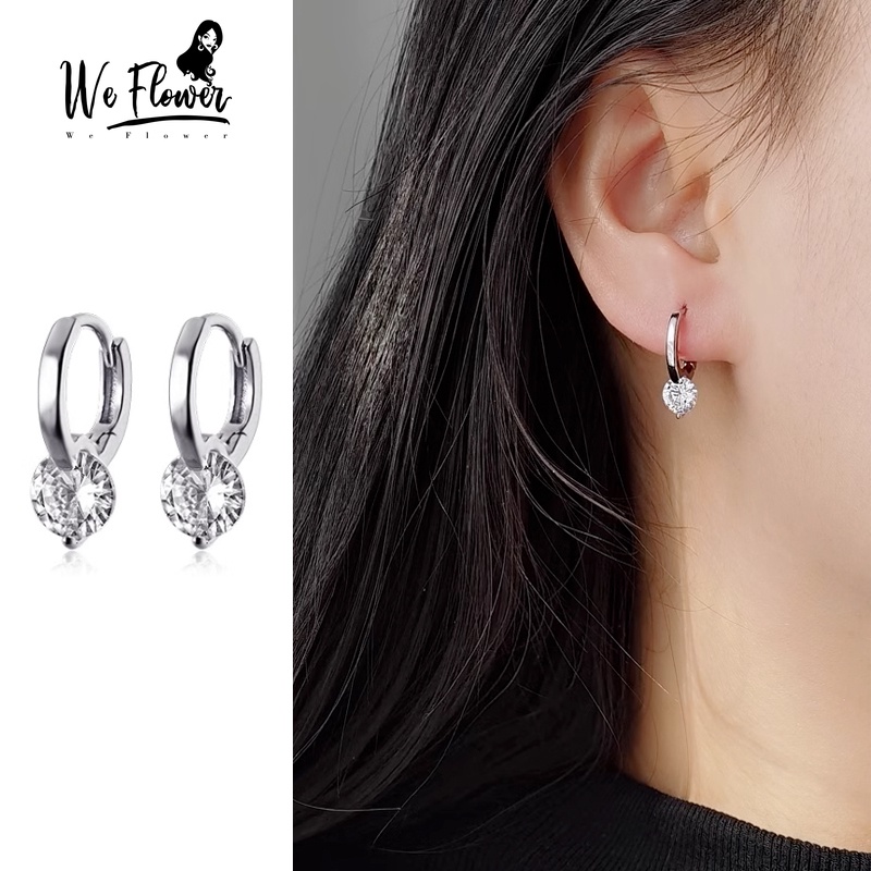 We Flower ต่างหูห่วง เงิน 925 ประดับเพทาย คริสตัล ทรงกลม หรูหรา เครื่องประดับ สําหรับผู้หญิง