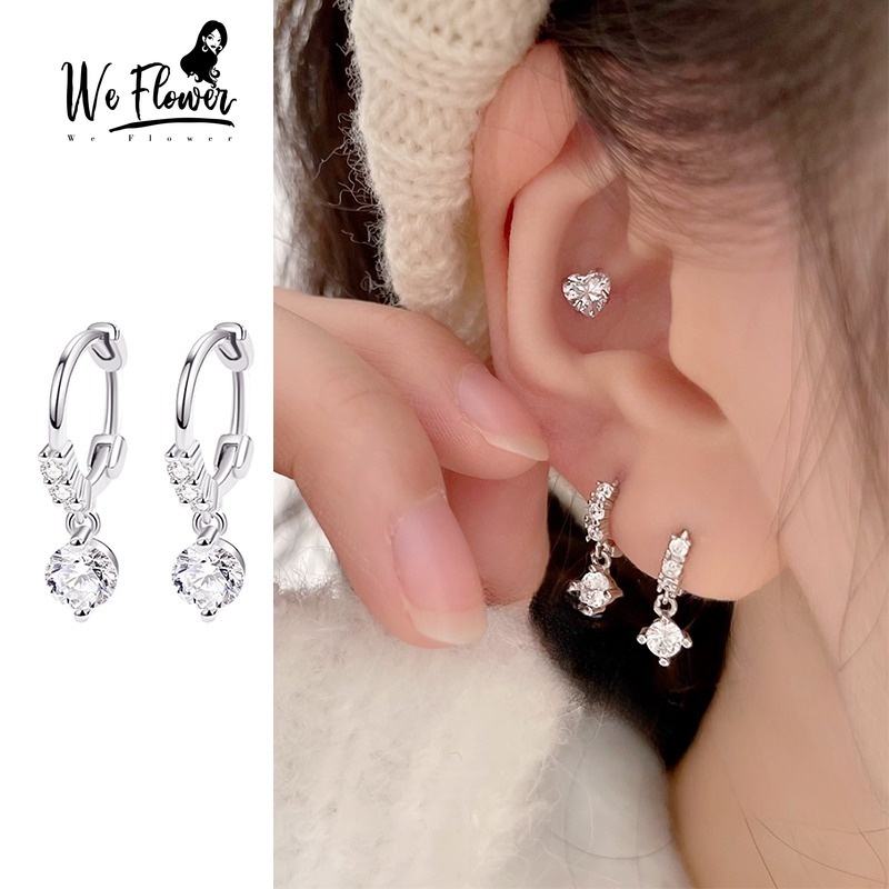 We Flower ต่างหูห่วง เงิน S925 ประดับพลอยเทียม ทรงกลม ใช้แล้วไม่แพ้ สําหรับผู้หญิง
