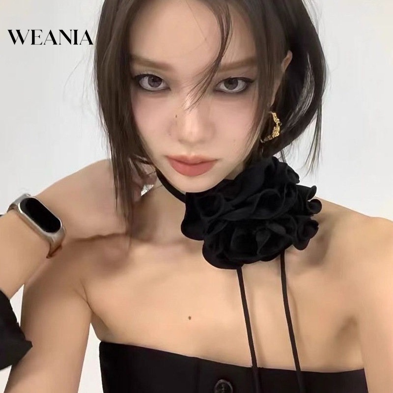 Weania ผู้หญิง 3D ดอกไม้ สายคล้อง กุหลาบ สร้อยคอโช้คเกอร์