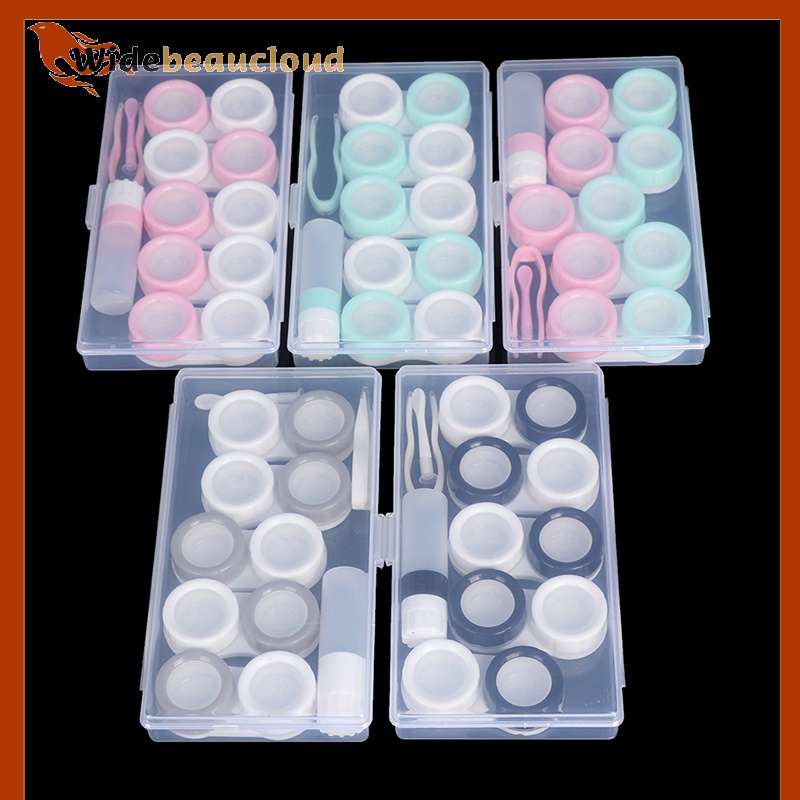 Widebeaucloud กล่องเก็บคอนแทคเลนส์ เครื่องสําอาง พร้อมขวด และแหนบ 5 คู่