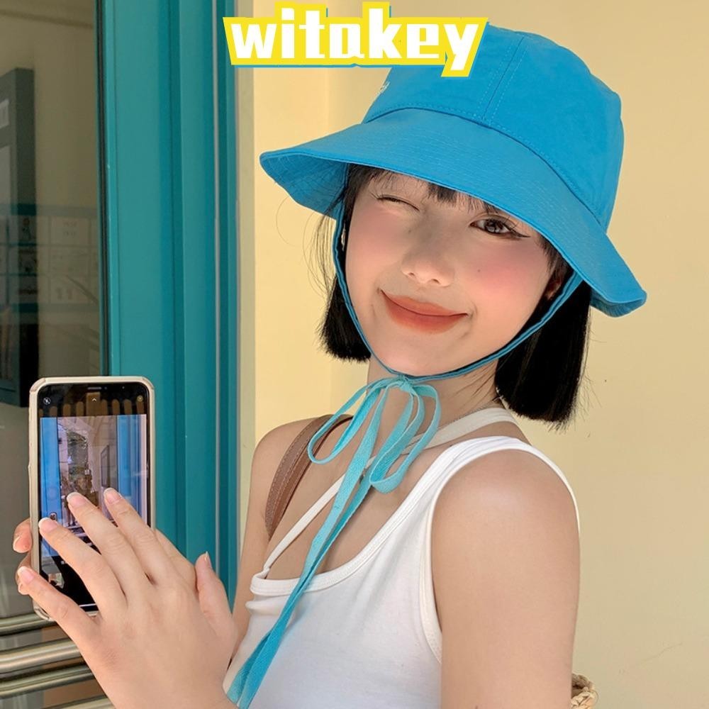 Witakey หมวกปีกกว้าง ระบายอากาศ ป้องกันแดด ผูกเชือก แฟชั่นสําหรับผู้หญิง