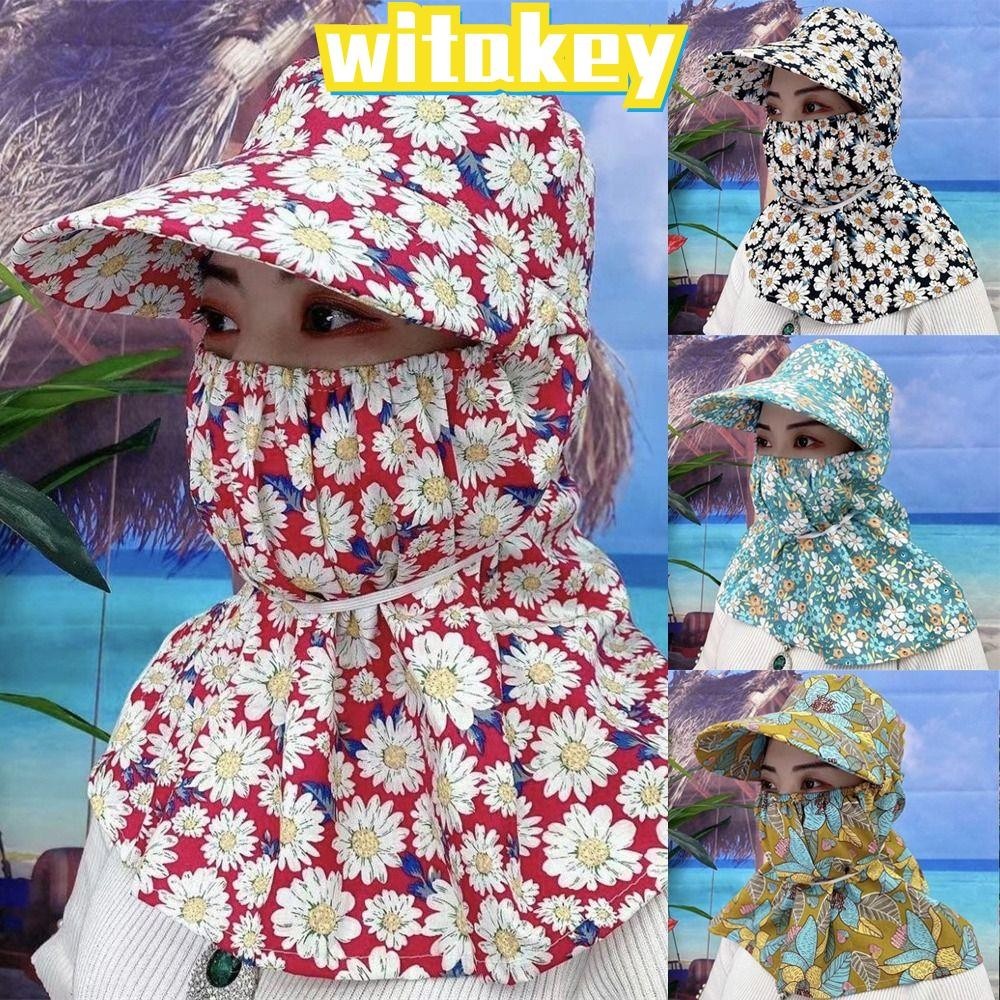 Witakey หมวกผู้หญิง กลางแจ้ง ใบหน้า และคอ ป้องกันรังสียูวี หมวกพักผ่อน