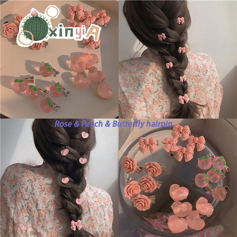 XINYIA 1 หัวใจ รูปดอกคามิเลีย ประดับโบว์ ที่ติดเพชรผม สีชมพู กิ๊บดอกไม้ติดผมสําหรับผู้หญิง 2024