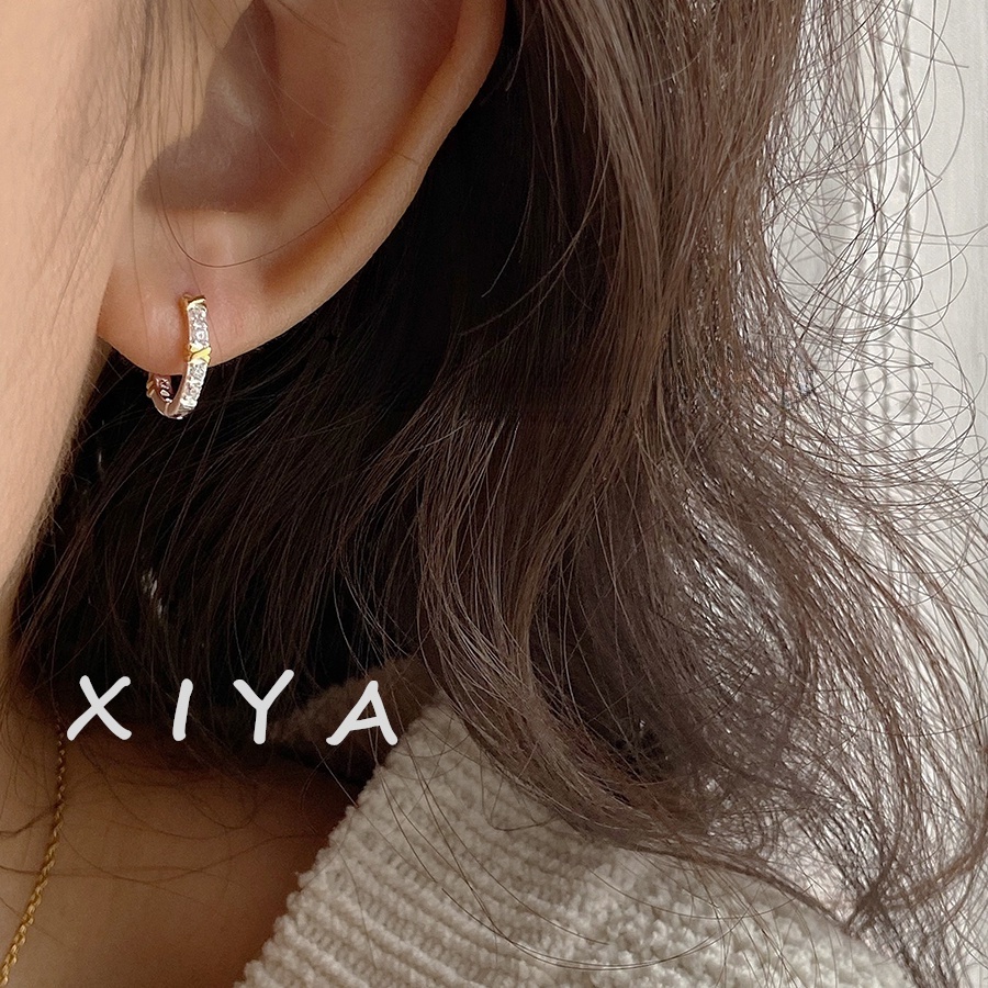 XIYA ต่างหูเพทาย ทรงกลม ขนาดเล็ก เรียบง่าย เข้ากับทุกการแต่งกาย สําหรับผู้หญิง