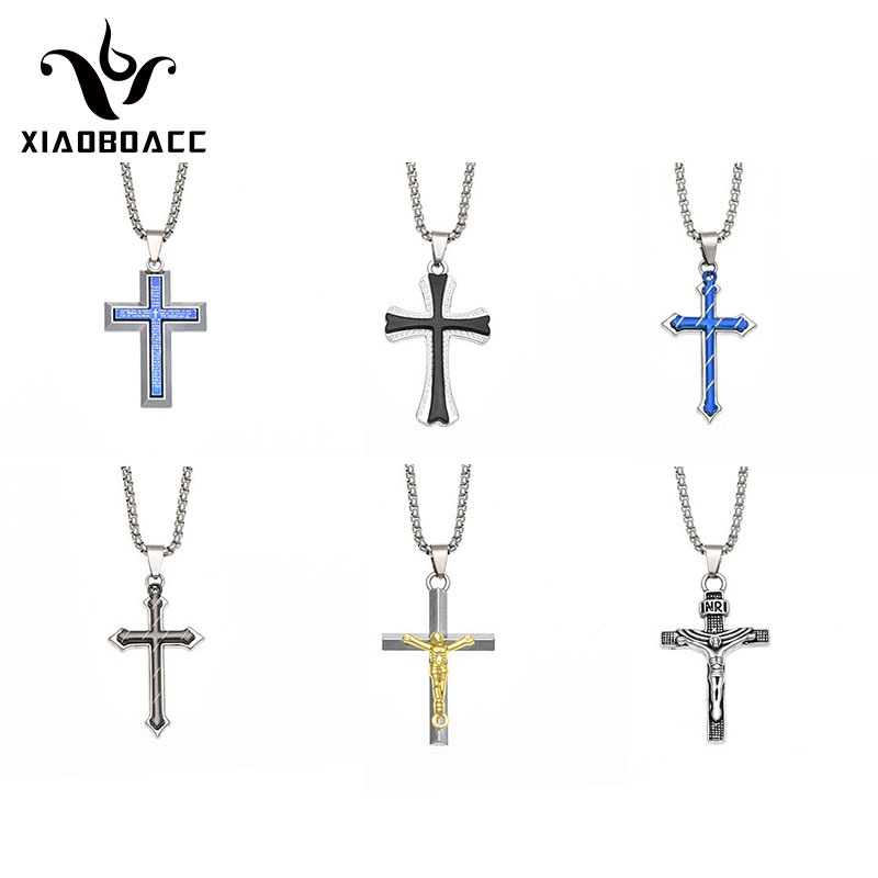 Xiaoboacc สร้อยคอโซ่สเตนเลส จี้ไม้กางเขน สไตล์ฮิปฮอป 60 ซม. สําหรับผู้ชาย และผู้หญิง