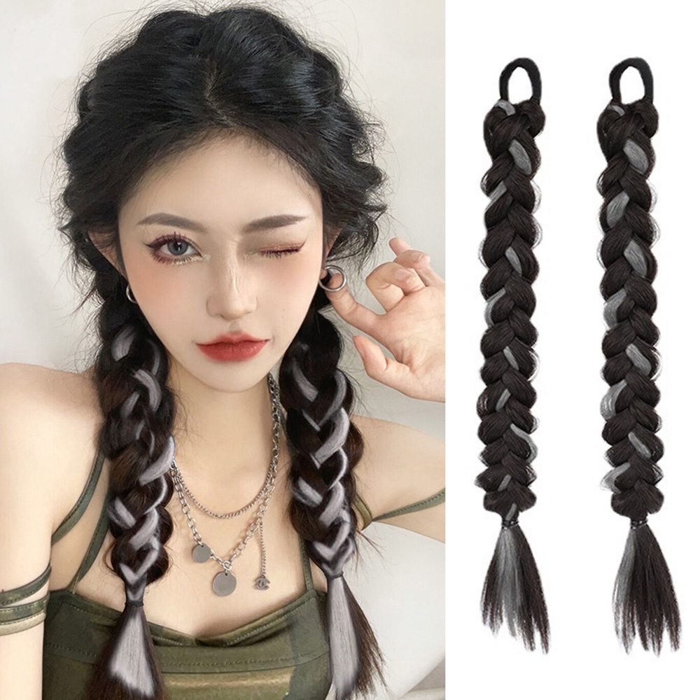 Y2K Gradient Color Women Fake Ponytail Wig Extension Twist Braid Natural Hip Hop Girls Hair Accessories