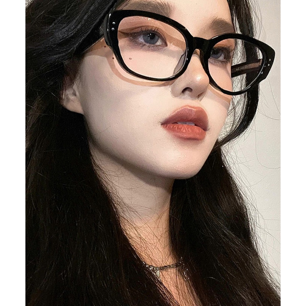 Y2k แว่นตา กรอบสีดํา สไตล์เกาหลี สําหรับผู้หญิง พร้อมกรอบขนาดใหญ่ เลนส์แบน