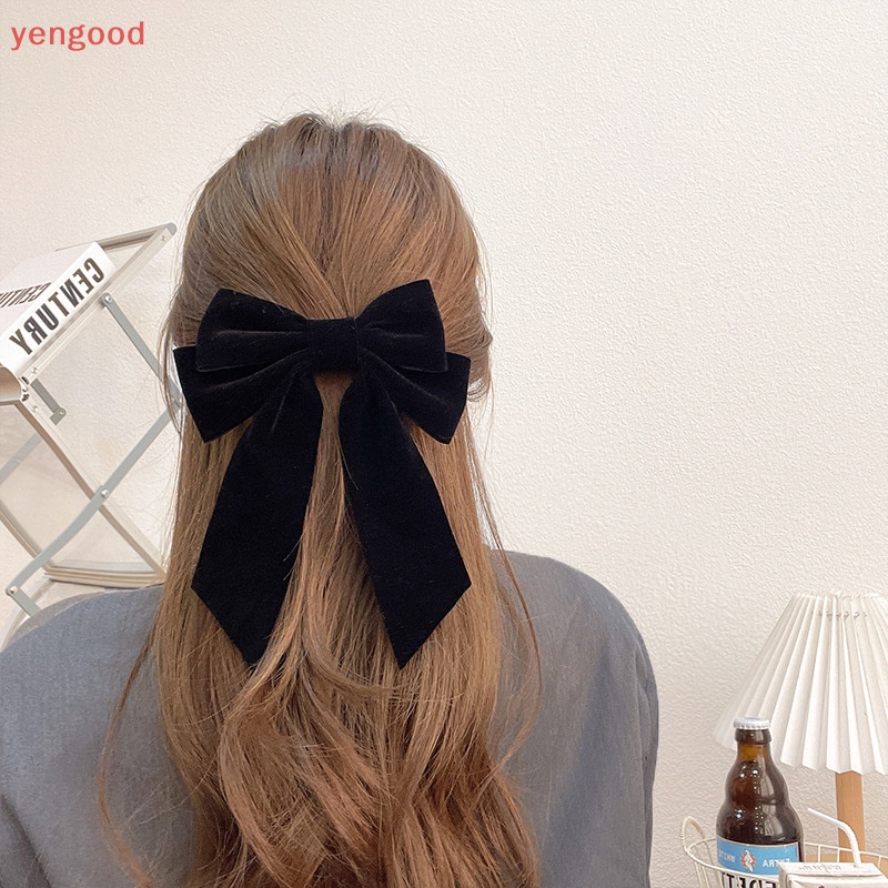 (YGD) กิ๊บติดผม ริบบิ้น โบว์กํามะหยี่ ขนาดใหญ่ สีดํา สีแดง สําหรับผู้หญิง งานแต่งงาน วินเทจ