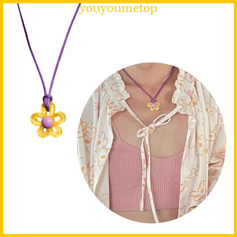 Youyo สร้อยคอเชือก จี้ดอกไม้ วัสดุผ้า เครื่องประดับ สําหรับงานปาร์ตี้