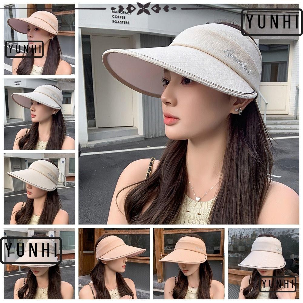 Yunhi หมวกปีกกว้าง ป้องกันรังสียูวี พับได้ แบบพกพา สําหรับชายหาด
