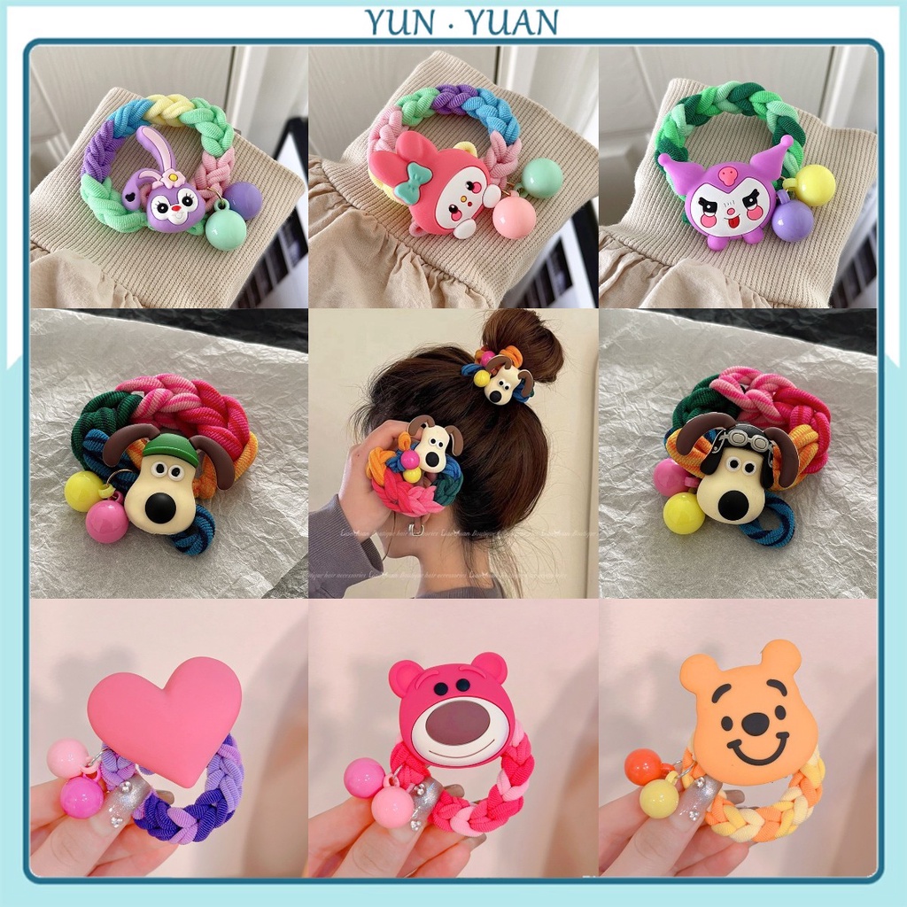 [Yunyuan] ยางรัดผม แบบหนา ยืดหยุ่นสูง ลายการ์ตูนสัตว์ สุนัขน่ารัก สีรุ้ง ทนทาน สําหรับผู้หญิง