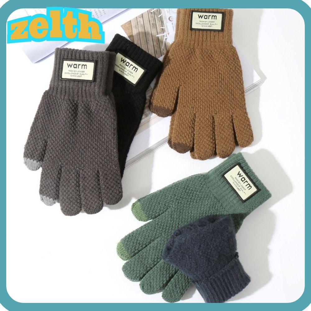 Zelth ถุงมือผ้าถัก แบบหนา กันลม ให้ความอบอุ่น สีพื้น เหมาะกับฤดูหนาว สําหรับผู้ชาย