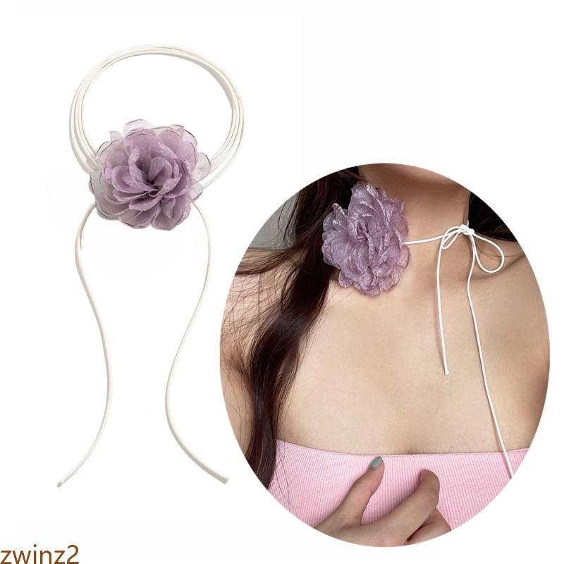 Zwinz2 สร้อยคอโชคเกอร์ สายโซ่ จี้ดอกกุหลาบ ขนาดใหญ่ ปรับได้ Y2K อุปกรณ์เสริม สําหรับ Wo