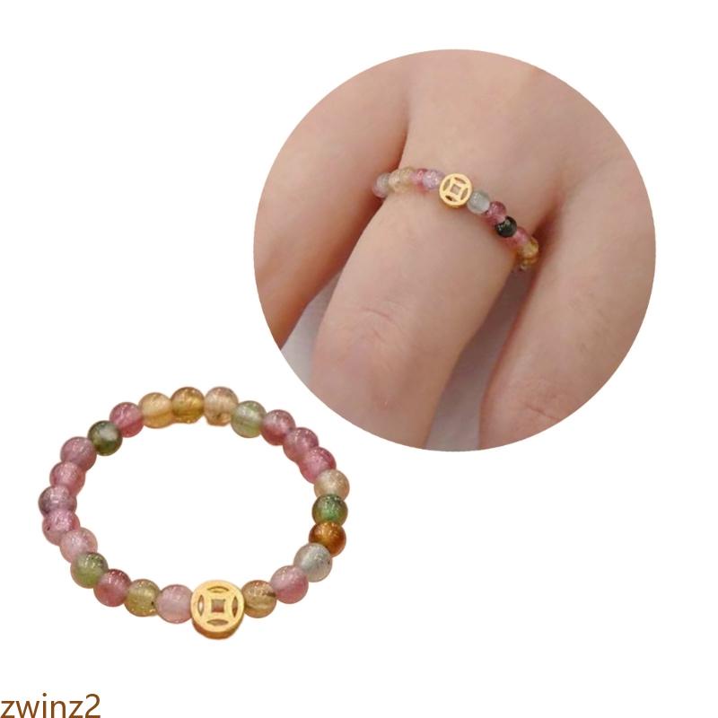 Zwinz2 แหวนทัวร์มาลีน หินธรรมชาติ สีรุ้ง สไตล์วินเทจ