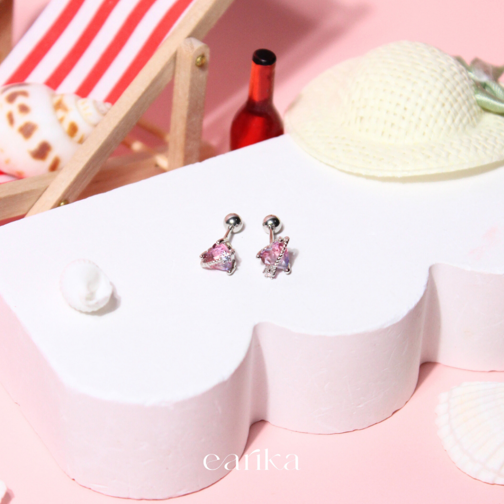 earika.earrings - pinkish ruby planet heart piercing จิวเม็ดกลมหัวใจสีชมพูบานเย็น เงินแท้ เหมาะสำหรับคนแพ้ง่าย