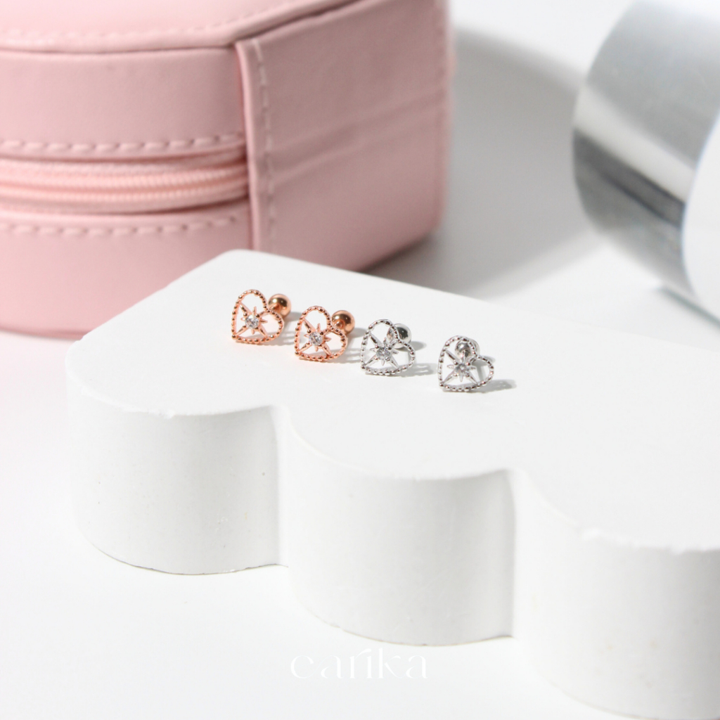 earika.earrings - sparkle heart piercing จิวหูกลมรูปหัวใจ มี 2 สี (ราคาต่อชิ้น) เหมาะสำหรับคนแพ้ง่าย