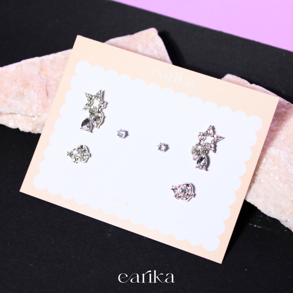 earika.earrings - super star set เซ็ตต่างหูแป้นทับธีมหัวใจดวงดาว ก้านเงินแท้ เหมาะสำหรับคนแพ้ง่าย