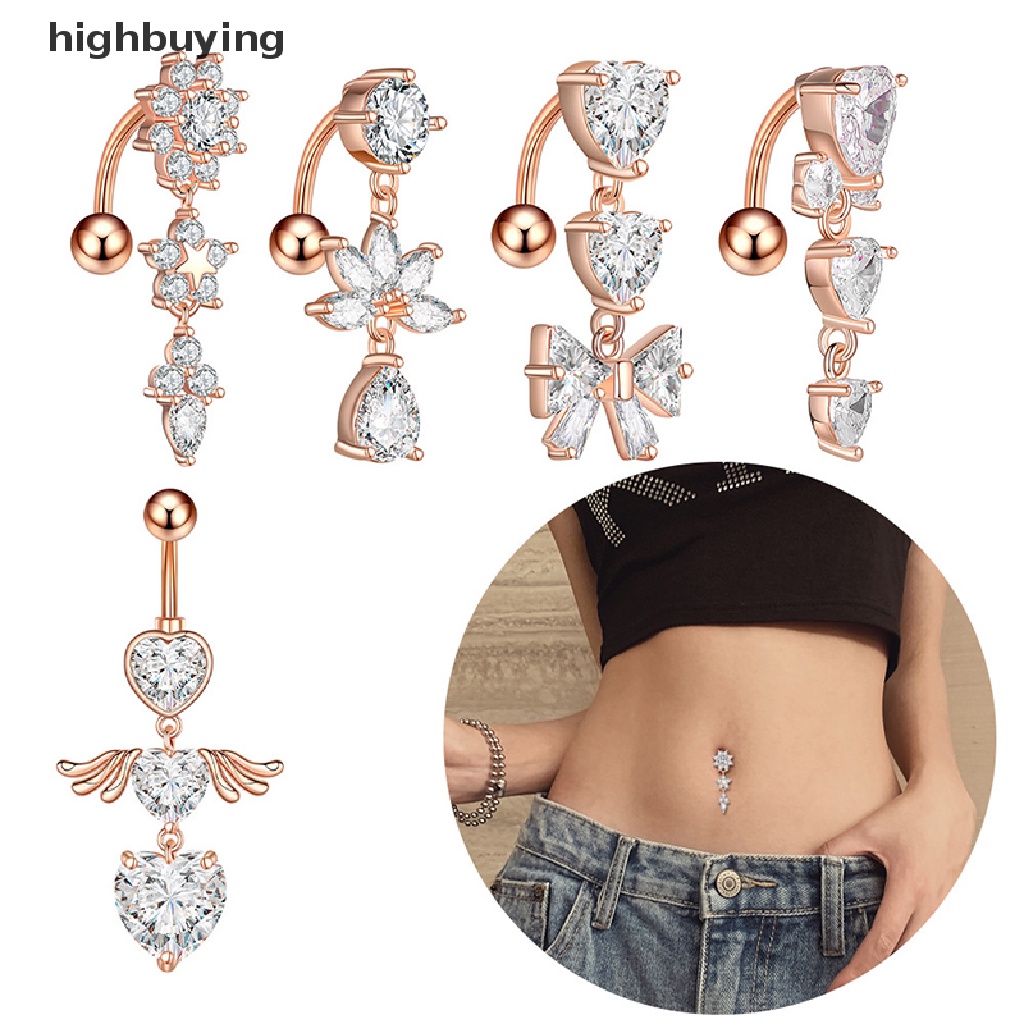[highbuying] 1 ชิ้น ย้อนกลับ Dangel ปุ่มท้อง เจาะ หัวใจ พร้อมปีก ดอกไม้ สะดือ แหวน ใหม่