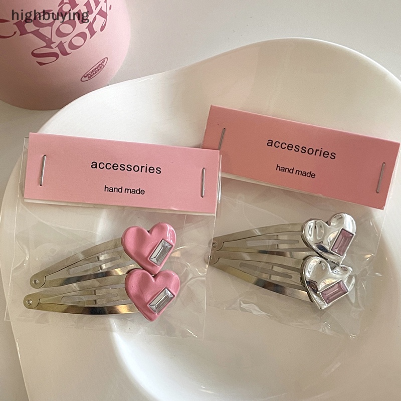 [highbuying] กิ๊บติดผมแฟชั่น รูปหัวใจ เป็ด สีชมพู ประดับเพชรเทียม สีเงิน 2 ชิ้น