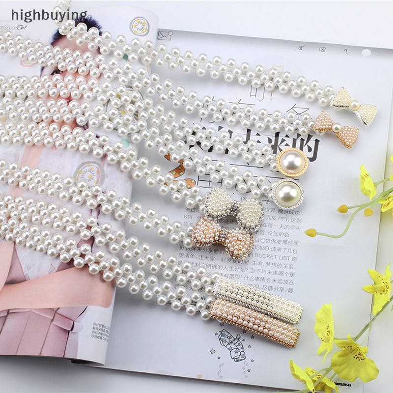 [highbuying] เข็มขัดโซ่ลูกปัดคริสตัล ไข่มุก ดอกไม้ ยืดหยุ่น สําหรับผู้หญิง พร้อมส่ง