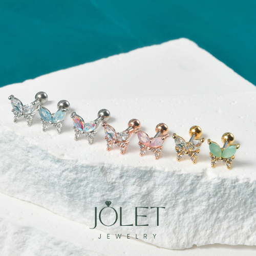 jolet ต่างหูผู้หญิงผีเสื้อเงินแท้  แบบเสียบแพ้ง่ายใส่ได้ไม่ลอกใส่อาบน้ำได้