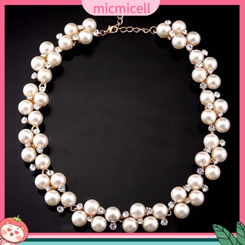 (micmicell) ของขวัญวันวาเลนไทน์สร้อยคอปกจี้ไข่มุก rhinestone